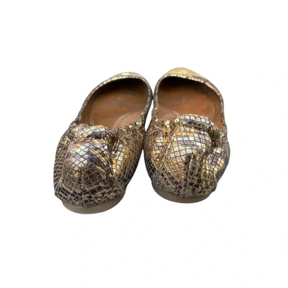 Tory Burch Snakeskin Metallic gold flats with small back hee size 9 - Picture 5 of 9